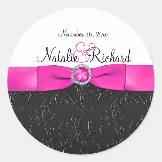 Black, Hot Pink, and White 1.5" Round Sticker (Front)