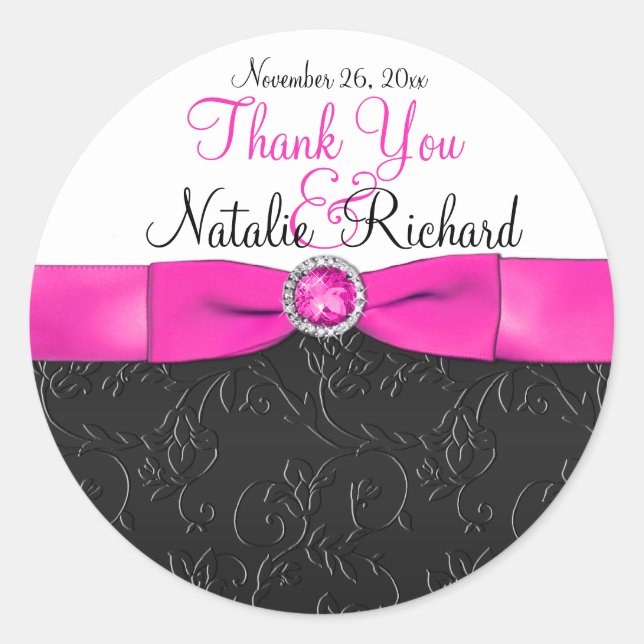 Black, Hot Pink, and White 3" Round Sticker (Front)