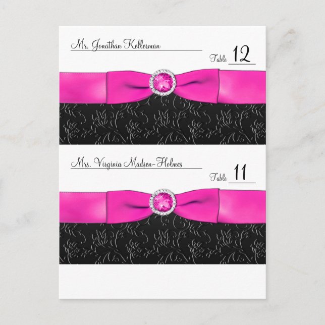 Black, Hot Pink and White Customizable Placecards Postcard (Front)
