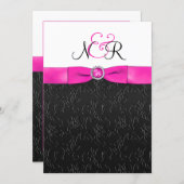 Black, Hot-Pink and White Monogrammed Invitation (Front/Back)