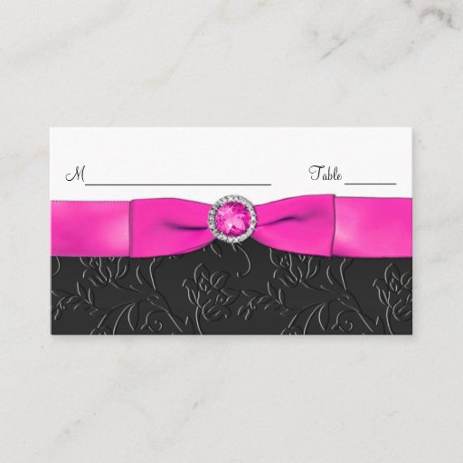 Customizable Black, Hot Pink, and White Placecards Business Cards
