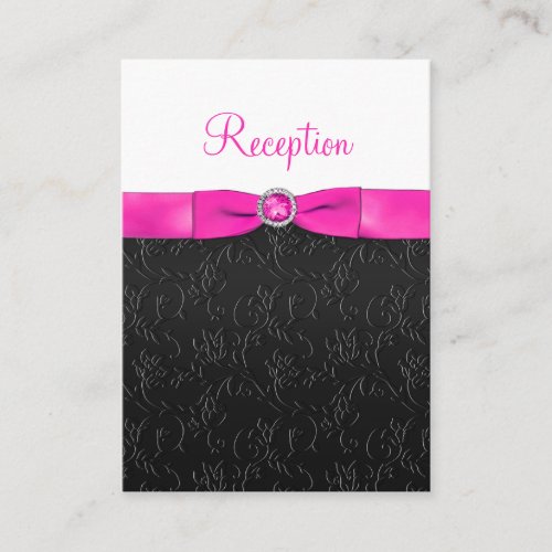 Black, Hot Pink and White Reception Card Business Card Template
