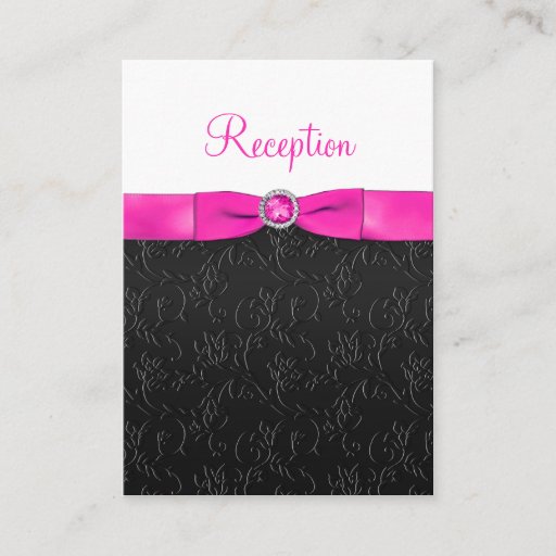 Customizable Black, Hot Pink and White Reception Card Business Card Template