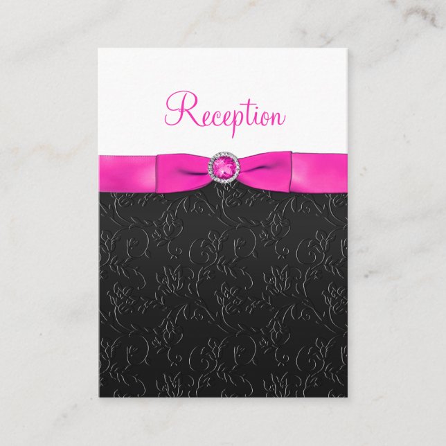 Black, Hot Pink and White Reception Card (Front)