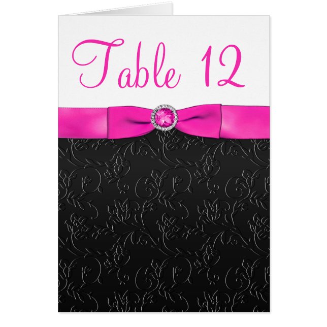 Black, Hot Pink and White Table Number Card (Front)