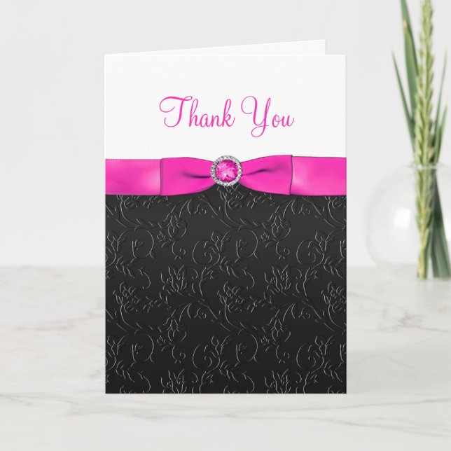 Black, Hot Pink and White Thank You Card (Front)