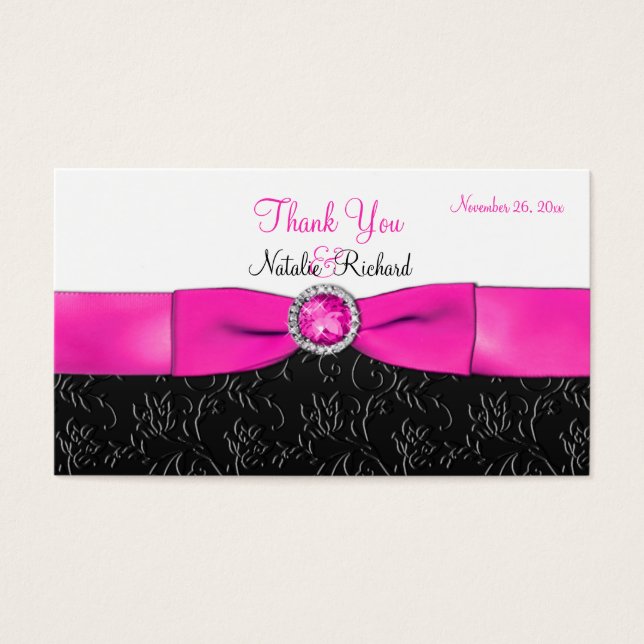 Black, Hot Pink, and White Wedding Favor Tag (Front)
