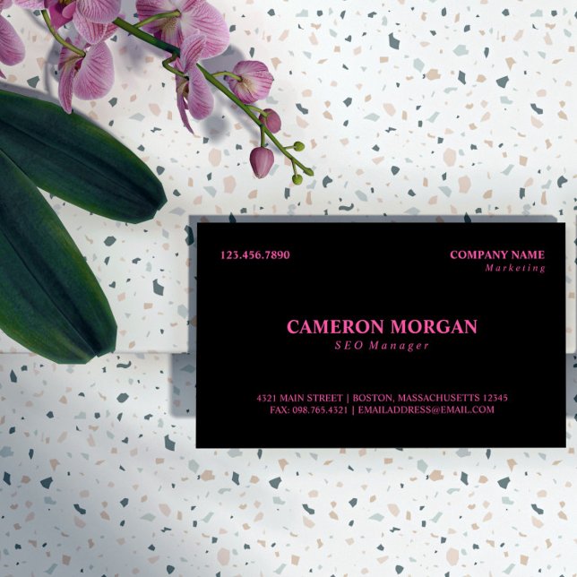 Black Hot Pink Basic Professional Business Card (Creator Uploaded)
