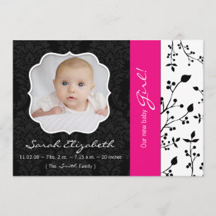 Black & Hot Pink Birth Announcement