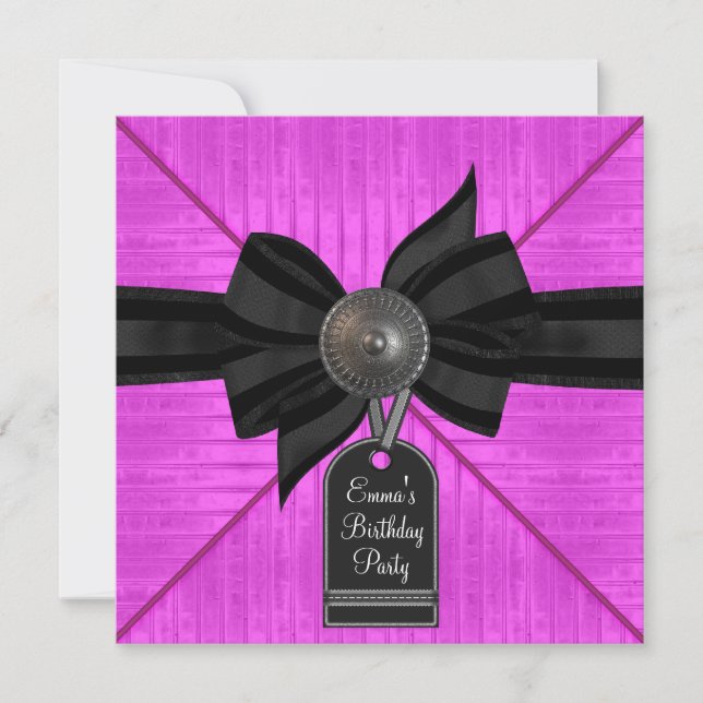 Black Hot Pink Birthday Party Invitation (Front)