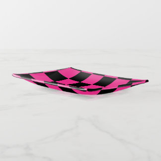 Black & Hot Pink Checkered Trinket Tray