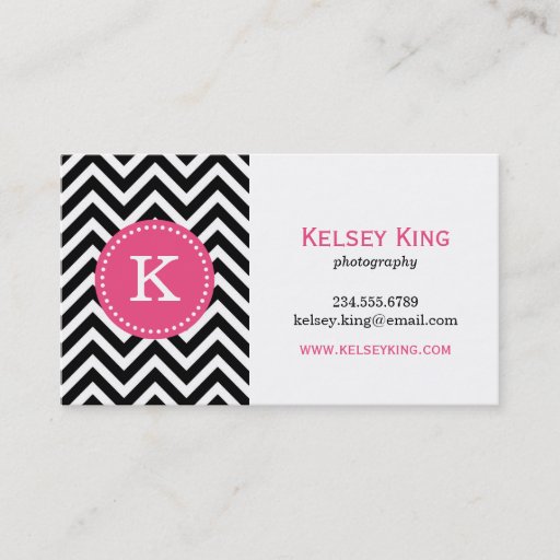 Customizable Black & Hot Pink Chevron Custom Monogram Business Card Template