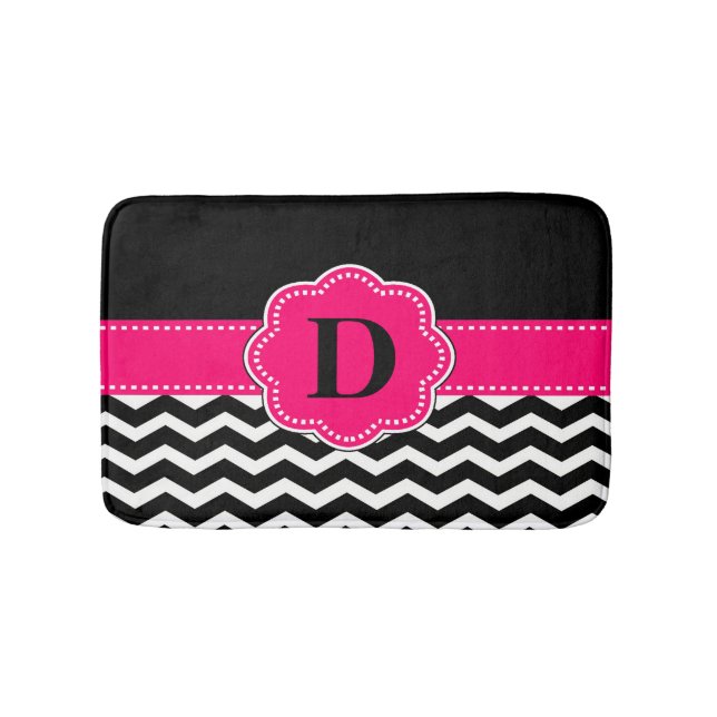 Black Hot Pink Chevron Rug (Front)
