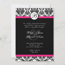 Black Hot Pink Damask Wedding Invitation