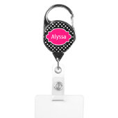 Black Hot Pink Dots Personalized Badge Holder (Front)