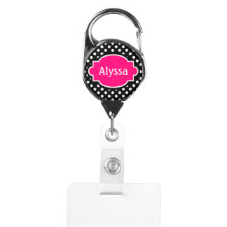 Black Hot Pink Dots Personalized Badge Holder