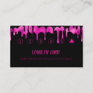 Black & Hot Pink Elegant Drips Glitter Sparkle Loyalty Card