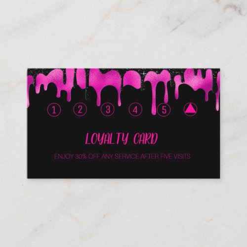 Black  Hot Pink Elegant Drips Glitter Sparkle  Loyalty Card