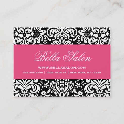 Black &amp; Hot Pink Elegant Floral Damask Business Card Template