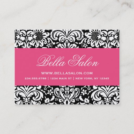 Customizable Black &amp; Hot Pink Elegant Floral Damask Business Card Template