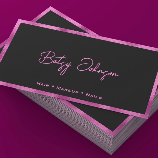 Black & Hot Pink Faux Foil Business Card (Creator Uploaded)