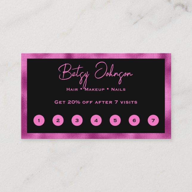 Black & Hot Pink Faux Foil Flat Loyalty Card (Front)