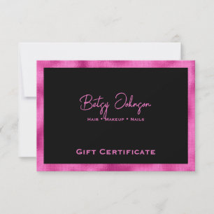 Black & Hot Pink Faux Foil Gift Certificate Card