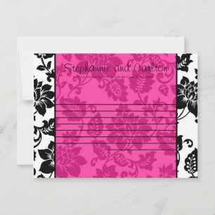 Black/Hot Pink Floral Damask Wedding Advice Card