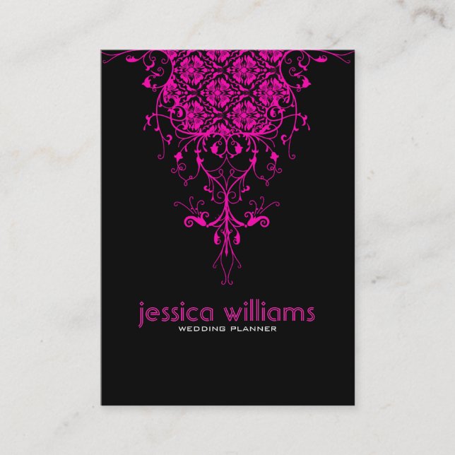 Black & Hot Pink Floral Lace Business Card (Front)