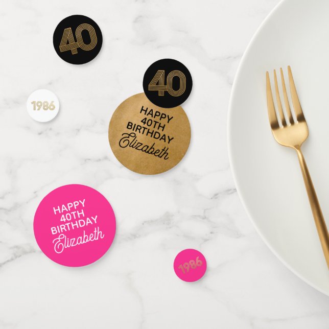 Black Hot Pink Gold 40th Birthday Table Confetti (Group)