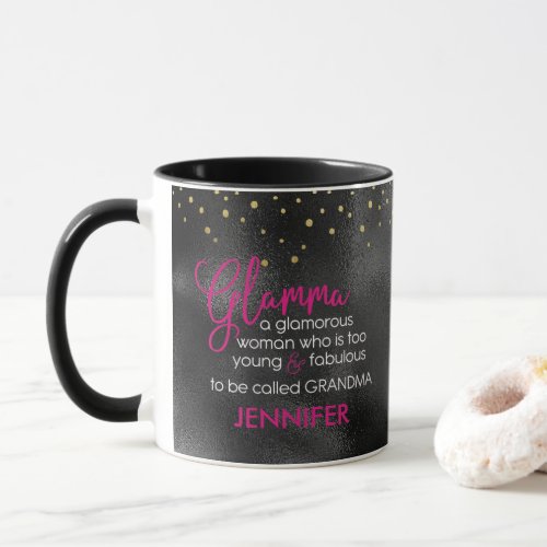 Black Hot Pink Gold Glamma Grandmother Personalize Mug