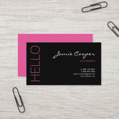 Black  Hot Pink Hello Business Card