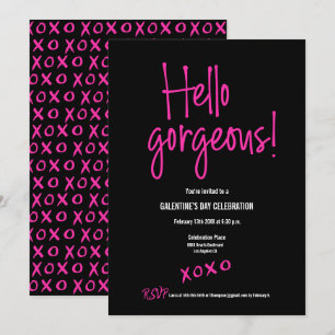 Black Hot pink Hello gorgeous Galentine's Day xoxo Invitation