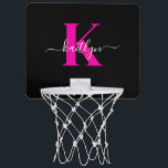 Black Hot Pink Initial Name Monogrammed Mini Basketball Hoop<br><div class="desc">This simple, elegant black mini basketball hoop with your first name in a trendy script font in white typed over your first initial in a modern cap font in hot pink is so fun. It's stylish and trendy and yet very classic. Perfect for shooting hoops and relaxing for a minute....</div>