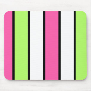 Black, Hot Pink, Lime Green and White stripes Mouse Pad