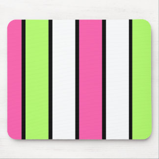 Black, Hot Pink, Lime Green and White stripes Mouse Pad
