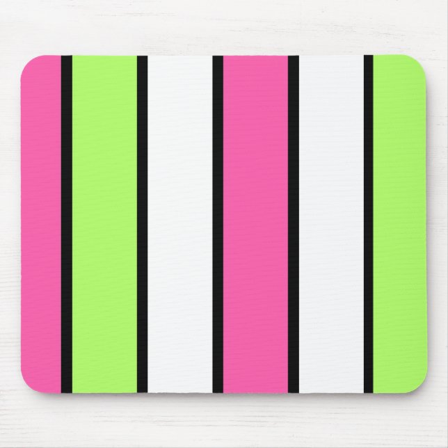 Black, Hot Pink, Lime Green and White stripes Mouse Pad (Front)