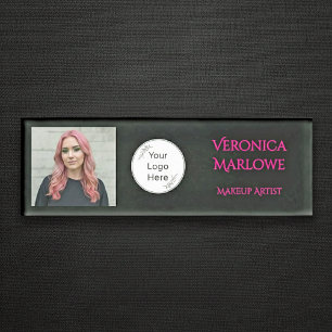 Black Hot Pink Logo Photo Makeup Name Tag