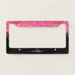Black Hot Pink Magenta Glitter Dripping Monogram License Plate Frame<br><div class="desc">Modern Glam Hot Pink Magenta Black Glitter Dripping Sparkle Monogram License Plate Frame</div>