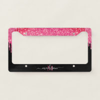 Black Hot Pink Magenta Glitter Dripping Monogram