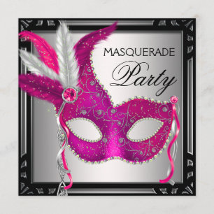 Black Hot Pink Mask Hot Pink Masquerade Party Invitation