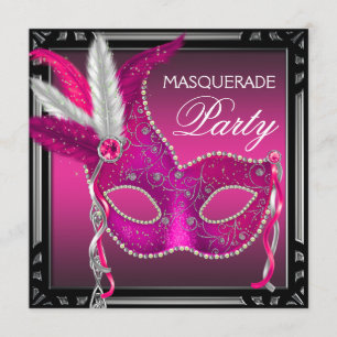 Black Hot Pink Mask Hot Pink Masquerade Party Invitation