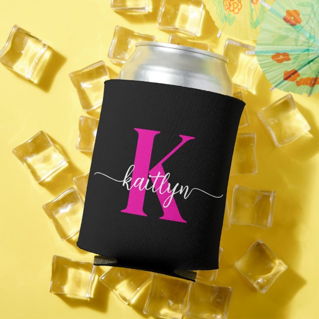 Black Hot Pink Monogram Can Cooler (In Situ Summer)