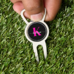 Black Hot Pink Monogram Divot Tool<br><div class="desc">This simple,  modern divot tool with your first name in a trendy script font in white and your first initial in a modern cap font in hot pink on black is perfect for you.  It's stylish and trendy and yet very classic. It's unique - like you!</div>