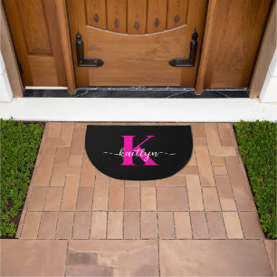 Black Hot Pink Monogram Doormat