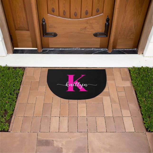 Black Hot Pink Monogram Doormat (Outdoor)