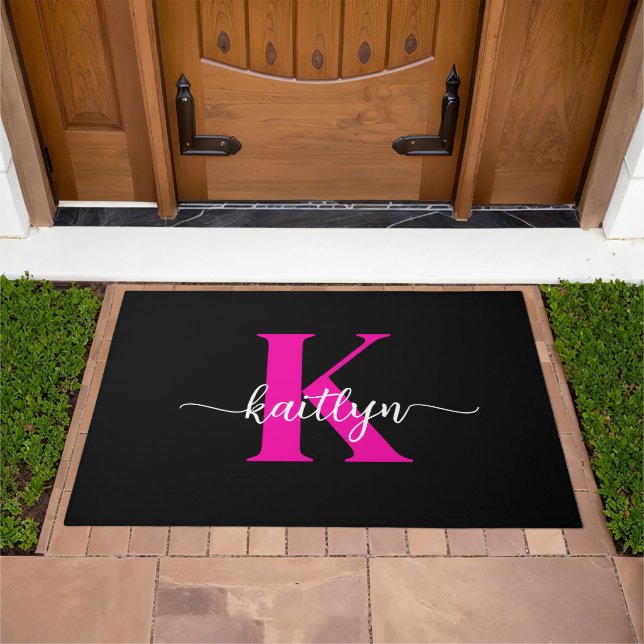 Black Hot Pink Monogram Doormat (Outdoor)