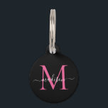 Black Hot Pink Monogram Feminine Script Name Pet ID Tag<br><div class="desc">Simple Black Hot Pink Magenta Monogram Feminine Script Name Pet ID Tag</div>