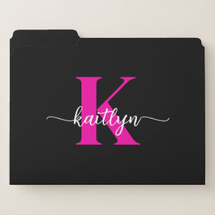 Black Hot Pink Monogram File Folder