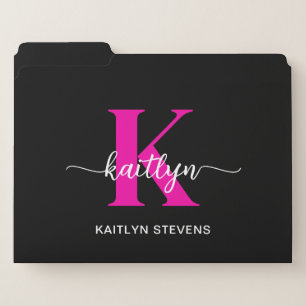 Black Hot Pink Monogram File Folder